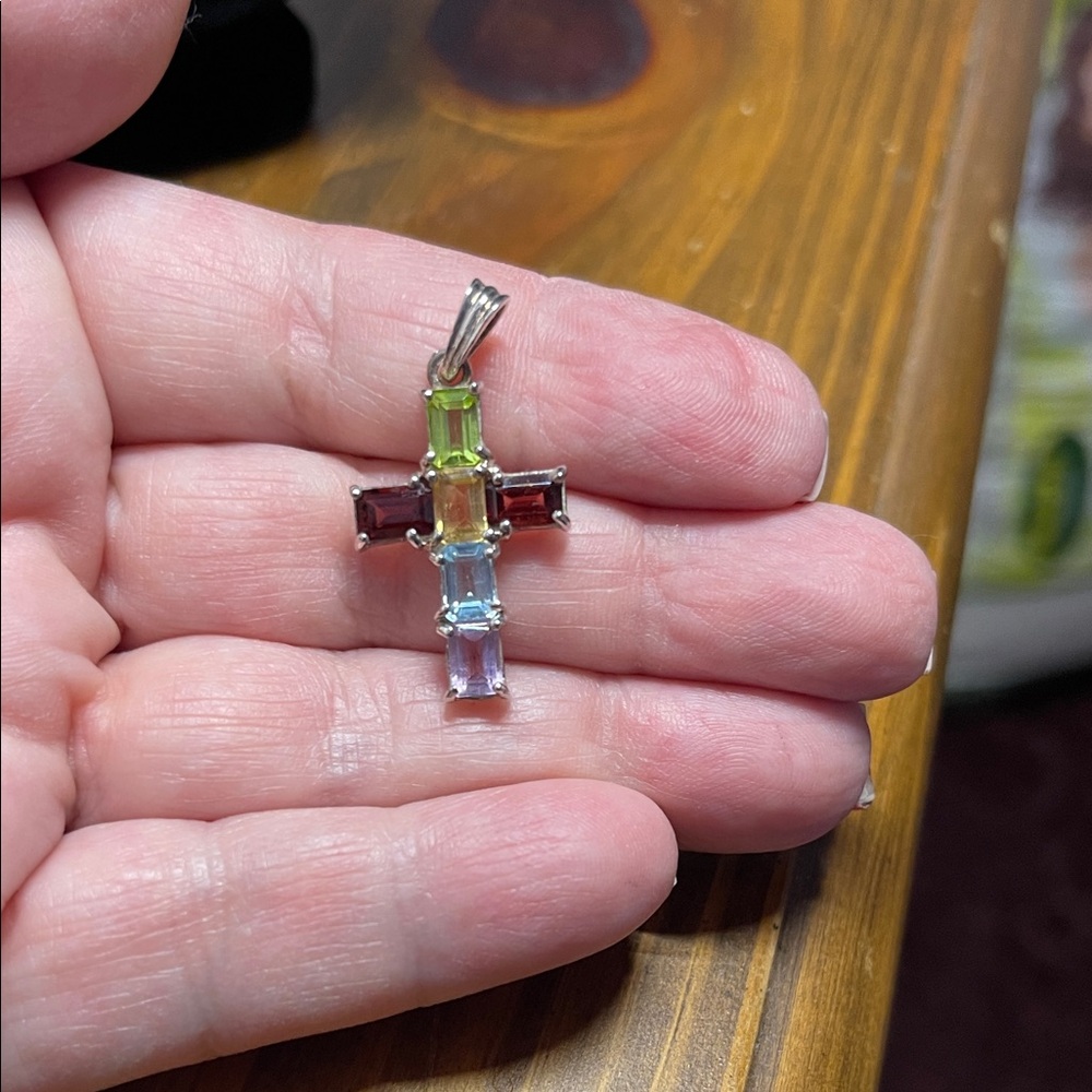 Multicolor Gemstone Cross Pendant